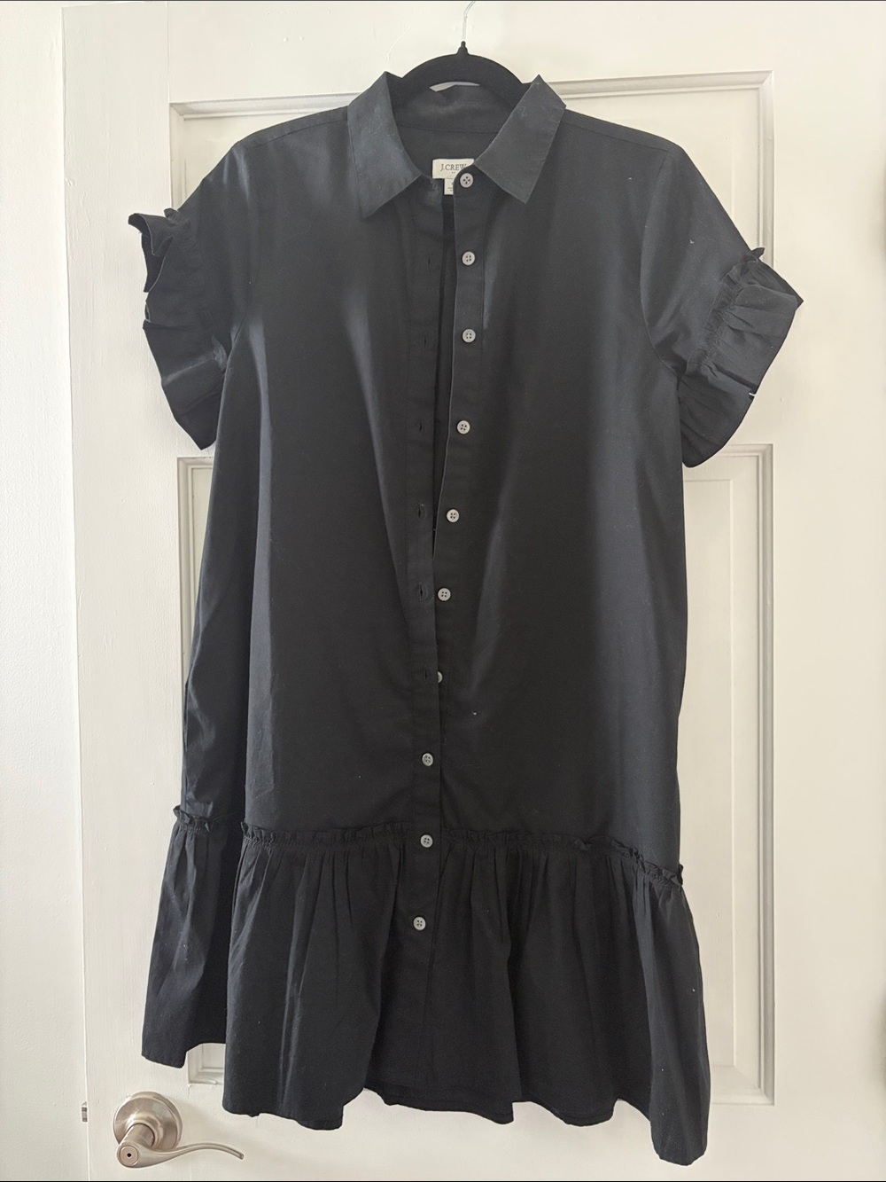 J.crew ruffle sleeve mini shirt dress black